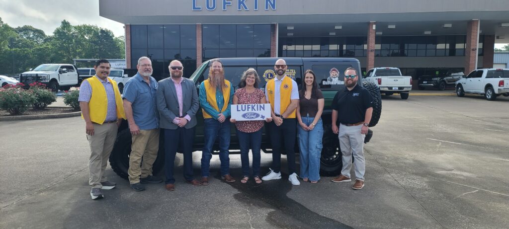 L to R - Trevor Smith, Ronnie Dupree of Dupree Tire, Past President - William Price, 2nd Vice President - Brian Harkness, WINNER - Annie Giboney, President - Will Alvis, Lufkin Ford General Manager - Chelsea Negley, Tre Luce.