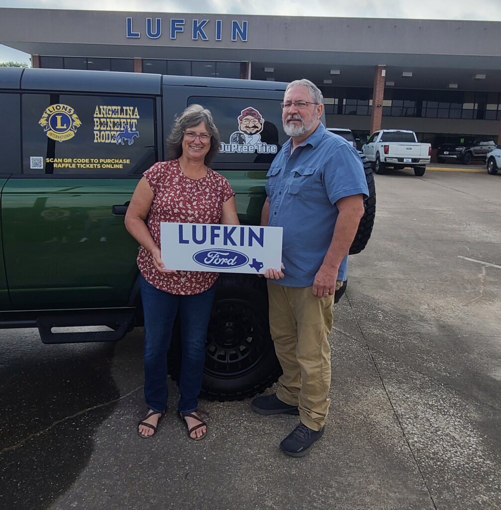 Annie Giboney, Our 2025 Angelina Benefit Rodeo New Ford Bronco Winner with Ronnie Dupree of Dupree Tire.